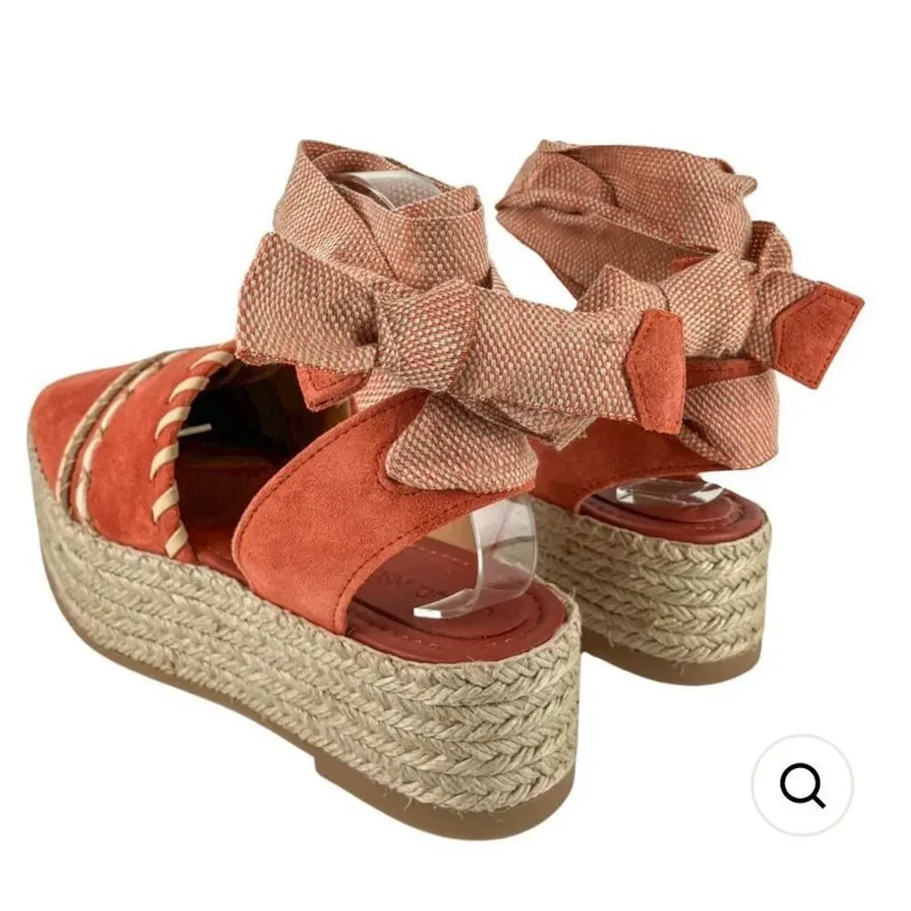 Ulla Johnson Terracotta Suede Platform Espadrille Flats with Ankle Tie